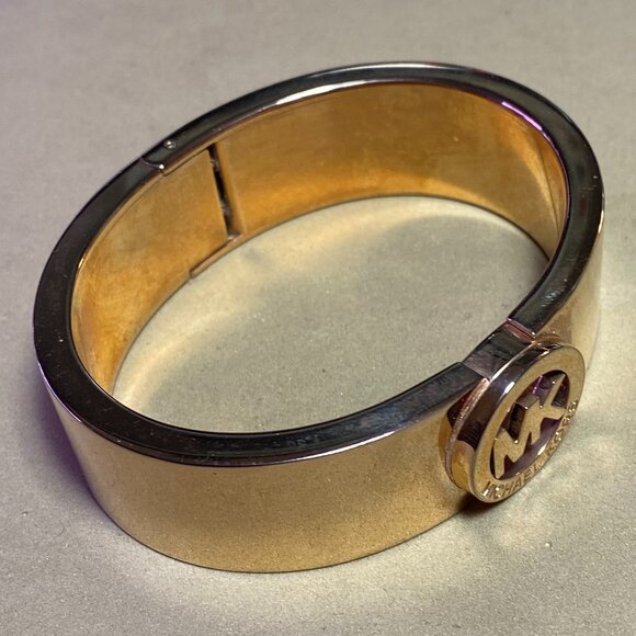 Michael Kors Wide Gold Tone Logo Hinge Bracelet - Picture 2 of 4